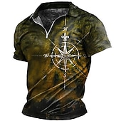 cheap Men's Vintage Polo-Men's Nautical Zip Polo Shirts Golf Shirt Short Sleeve Polo Shirts Collared Shirts Vintage Casual Vacation Wear Boat Wear Party Outfits 3D Print Quarter Zip Polo Yellow Blue Green