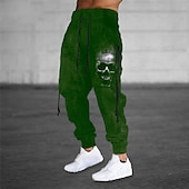 お買い得  スウェットパンツ-男性用 カーゴパンツ スウェットパンツ ジョガー ズボン ドローストリング サイドポケット リボン グラフィック スカル 履き心地よい 高通気性 カジュアル 日常 ストリートウェア コットン混 テリー スポーツ ファッション ブラック ブラウン マイクロエラスティック