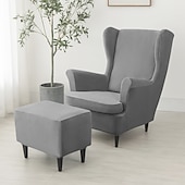 billiga Fåtöljskydd och armlöst stoltäckning-vingstolsöverdrag set vinrött stretch wingback stol överdrag och ottomansk överdrag, sammet wing rygg stolsöverdrag maskintvättbar fåtölj stolsöverdrag för strandmon stol