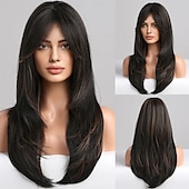 cheap Synthetic Trendy Wigs-Red Wigs for WomenLong Layered Wigs with Bangs Heat Resistant Synthetic Fibre Wigs Halloween Cosplay Party Wigs