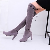 levne Módní boty-Dámské Boty Semišové boty Větší velikosti Boty na podpatku Denní Boty nad kolena Zima Šněrování Kačenka Oblá špička Sexy Chůze Semiš Povaleč Jednobarevné Černá Rubínově červená Hnědá