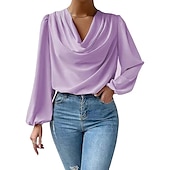 cheap Dressy Tops-Blouse Women&#039;s Black White Pink Solid Colored Office Valentine&#039;s Day Party Basic V Neck Regular Fit S
