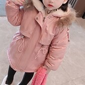 お買い得  女の子のダウンとパーカージャケット-幼児 女の子 パーカー 純色 ファッション アウトドア コットン コート アウターウェア 3～7歳 秋 ブラック ピンク ブルー