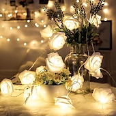 abordables Guirlandes lumineuses à piles-Guirlande lumineuse élégante de roses pour réception de mariage, guirlande lumineuse à piles 40/20/10 LED 6 m/3 m/2 m pour Noël&amp;amp;décorations de fête, décorations de mariage et de Saint-Valentin