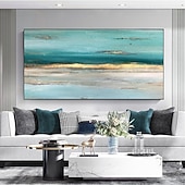 billiga Abstrakta målningar-handgjord oljemålning duk väggkonst dekor abstrakt kniv målning sjölandskap grön för heminredning rullad ramlös ramlös ingen sträckmålning