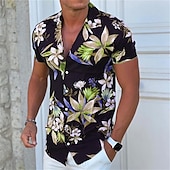 economico Stampa Floreale-Per uomo Floreale Camicia Camicia da campo Manica corta Di tendenza Originale Informale Esterno Informale Giornaliero Primavera estate Collo ripiegabile Bottone giù Nero Bianco Giallo Blu Viola