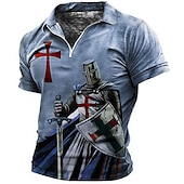 tanie Męska koszulka polo w stylu vintage-Męskie Templariusze Koszulki polo z zamkiem błyskawicznym Koszula golfowa Krótki rękaw Koszulki polo Koszule z kołnierzykiem Zabytkowe Codzienny Ubrania wakacyjne Ubrania festiwalowe Stroje na imprezę