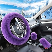 cheap Steering Wheel Covers-6 Pcs/Set Fluffy Faux Wool Car Steering Wheel Cover  Furry Seatbelt Shoulder Pads Auto Center Console Armrest Pads Gear Shift Knob Cover Handbrake Cover Universal Warm Winter
