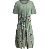 cheap Floral Dress-Women&#039;s Midi Dress Casual Dress Shift Dress Floral Ruched Print Crew Neck Basic Daily Short Sleeve Summer Spring