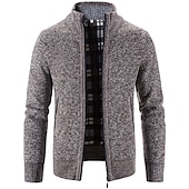 preiswerte Herren Strickjacke-Herren Pullover Strickjacke Zip Pullover Reißverschluss Pullover Jacke Fleece Pullover Stricken Feste Farbe Ständer Essential Casual Bekleidung Winter Schwarz Burgunderrot S M L