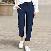 abordables Pantalon en coton et lin-Femme Pantalon short capri Bouffant Imitation Lin Couleur Pleine Bouffant Cheville Taille médiale basique Décontractées du quotidien Noir Vin S M Eté Printemps &amp; Automne