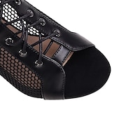 abordables Botas de baile-Botas de baile de malla con cordones negros sexys para mujer con diseño de punta abierta: ideales para fiestas de baile y presentaciones