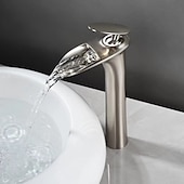 cheap Bathroom Sink Faucets-Waterfall Bathroom Sink Mixer Faucet Tall, Mono Wash Basin Single Handle Taps Deck Mounted, Washroom with Hot and Cold Hose Monobloc Vessel Water Brass Tap