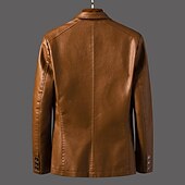 billiga Herrars klassiska kavajer-Herr Imitationsläderjacka Kontor &amp; Karriär Dagliga kläder Varm Ficka Button-Down Vår &amp; Höst Enfärgad / vanlig färg Stylish Uppvärmning Nedvikt Imitationsläder Mörkgul Vin Svart Jacka