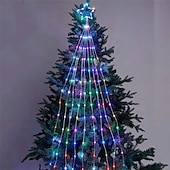 abordables Bandes de vacances-Guirlandes Lumineuses en Étoile pour Décorations Extérieures 9X2M 180LED Lumières de Fée Arbre Cascade avec Étoile Supérieure Pour Guirlande Fête de Jardin Vacances Noël Lumière Colorée AC220V Prise