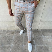 tanie Chinosy-Męskie Spodnie Typu Chino Joggery Spodnie w kratę Kieszeń Oddychający Miękka Codzienny Moda Moda miejska Niebieski Pomarańczowy Średnio elastyczny