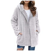 economico Felpe con cappuccio e felpe-felpa con cappuccio con cerniera da donna, giacca in pile, cardigan vintage in peluche, soffice, tinta unita, casual da strada, per le vacanze, con cappuccio, tasca con cerniera, manica lunga, nero,