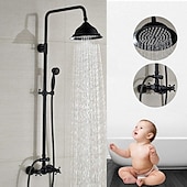 abordables Appareils de douche extérieurs-Ensemble de robinets de système de douche vintage mitigeur en céramique, pommeau de douche à effet pluie en laiton de 8 pouces avec douchette à main, baignoire murale antique et kit de douche salle de bain