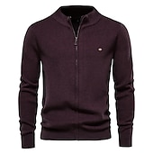 preiswerte Herren Strickjacke-Herren Pullover Strickjacke Pullover mit Viertelreißverschluss Gerippt Stricken Zip Strick Einfarbig Stehkragen Warm-Ups Moderne zeitgenössische Freizeitskleidung Urlaub Bekleidung Herbst Winter
