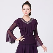 economico Top e Set-Balli latino-americani Balli da sala Superiore Colore Puro Cristalli / Strass Tulle Per donna Prestazioni Addestramento Manica lunga Alto Terital