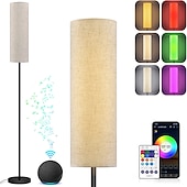 abordables lámpara de mesa y de piso-lámpara de pie led para sala de estar dormitorio lámpara de pie inteligente con alexa aplicación asistente de google control remoto lámpara de pie moderna alta con pantalla de lino bombilla de 16