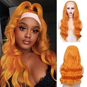economico Parrucche trendy sintetiche-capelli lunghi blu ondulati parrucche per le donne parrucca corlorful misto blu verde grigio viola colore dei capelli parte centrale parrucche sintetiche in fibra resistente al calore capelli per la