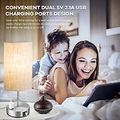 baratos candeeiro de mesa e chão-Lâmpadas de cabeceira com porta de carregamento usb sensor de toque para quarto sala de leitura proteção para os olhos moderno contemporâneo estilo nórdico