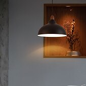 economico Luci a sospensione-lampada a sospensione a led nero / bianco 13,7 &quot;mini lampada a sospensione in legno di caucciù paralume in metallo nero opaco lampade a sospensione moderne per agriturismo, soggiorno da pranzo, bar,