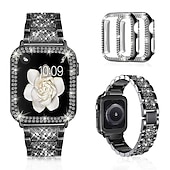 cheap Apple Watch Bands-[1+2Pack] Jewelry Bracelet Compatible with Apple Watch band 38mm 40mm 41mm 42mm 44mm 45mm 49mm with Case Bling Diamond Rhinestone Strap Replacement Wristband for iwatch Series Ultra 8 7 6 5 4 3 2 1 SE