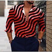 economico Geometrica-Per uomo A righe Motivo Geometrico Camicia Camicia con Bottoni Manica Lunga Festa Designer Casual Vacanza Quotidiano Ferie Colletto Colletto a Camicia Nero Giallo Rosso Viola