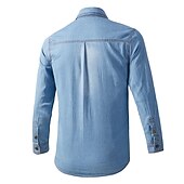 billige denimskjorter for menn-Herre Skjorte Dongeriskjorte Ensfarget utendørs Feriereise Blå Lyseblå Langermet Aftæpning Sommer Vår Klær Knapp ned