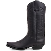 levne Cowboy &amp; Western Boots-pánské klasické hnědé westernové kovbojské boty z umělé kůže - reliéfní vzor, špičatá špička a střední podpatek pro rodeo, ranč a běžné nošení