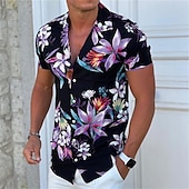 economico Stampa Floreale-Per uomo Floreale Camicia Camicia da campo Manica corta Di tendenza Originale Informale Esterno Informale Giornaliero Primavera estate Collo ripiegabile Bottone giù Nero Bianco Giallo Blu Viola