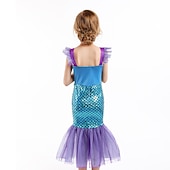 abordables Disfraces de Niña-Niños Chica Vestido Sirena Sin Mangas Rendimiento Disfraz Algodón Vestido de cambio Verano Primavera 3-6 años de edad Azul Piscina Morado
