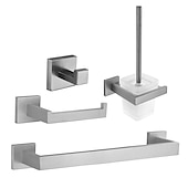 お買い得  浴室用アクセサリーセット-Bathroom Accessory Set 4 Piece Stainless Steel,Wall Mounted Towel Bar,Toilet Paper Holder,Toilet Brush Holder and Robe Hook,Bathroom Hardware Set(Black/Golden/Chrome/Brushed Nickel)