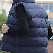 voordelige Gilets-Voor heren Winterjas Winterjack Puffervest Vest Gewatteerd vest Cardigan Casual Kamperen&amp;Wandelen Winter Zak Polyester Winddicht Warm Vrijetijdsschoenen Effen / effen kleur Opstaande boord Zwart Rood