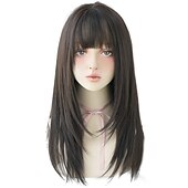 abordables Perruques Synthétiques Sans Bonnet-perruques rouges avec une frange rouge bordeaux synthétique longue perruque droite pour les femmes partie et cosplay perruque rouge vif