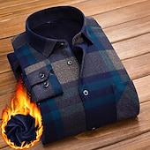 Men's Dress Shirt Plaid Shirt Collared Shirt Fleece Shirt Button Up Shirt Tartan Wedding Outdoor Black Navy Blue Royal Blue Blue Long Sleeve Turndown Fall Winter Clothing Apparel 13