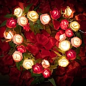 abordables Guirlandes lumineuses à piles-Guirlande lumineuse élégante de roses pour réception de mariage, guirlande lumineuse à piles 40/20/10 LED 6 m/3 m/2 m pour Noël&amp;amp;décorations de fête, décorations de mariage et de Saint-Valentin