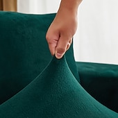 baratos Cobertura de Sofa-capa de sofá elástica espessa de pelúcia elástica sofá secional poltrona loveseat 4 ou 3 lugares em forma de l cinza macio durável lavável