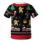 abordables Costume de Noël-T-shirts de Noël pour hommes, costume de Noël 3D, imprimés graphiques de dessins animés, col rond, blanc + rouge, rouge + vert armée + blanc, vert, noir, rose, impression 3D, vêtements d&#039;extérieur à