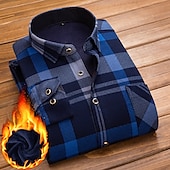 cheap Men&#039;s Non Iron Shirts-Men&#039;s Dress Shirt Plaid Shirt Collared Shirt Button Up Shirt Flannel Jacket Tartan Wedding Outdoor Red Blue Blue-White Coffee Long Sleeve Turndown Fall Winter Clothing Apparel
