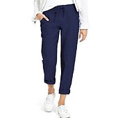 abordables Pantalon en coton et lin-Femme Pantalon short capri Bouffant Imitation Lin Couleur Pleine Bouffant Cheville Taille médiale basique Décontractées du quotidien Noir Vin S M Eté Printemps &amp; Automne