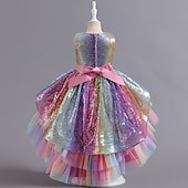 halpa Juhlamekot-Lapset Vähän Tyttöjen Mekko Paljetti väri Tyllimekko Juhla Syntymäpäivä Tilkkutäkki Rusetti Moniväri Purppura Punastuvan vaaleanpunainen Midi Hihaton Prinsessa Makea Mekot Kevät Kesä Ohut 4-12 vuotta