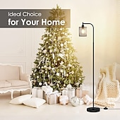 economico lampada da tavolo e da terra-lampada da terra industriale per soggiorno, lampada da terra con paralume in rete di ferro sospesa, lampadina led 8w, lampada da terra alta con interruttore a pedale per camera da letto, nero