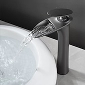 cheap Bathroom Sink Faucets-Waterfall Bathroom Sink Mixer Faucet Tall, Mono Wash Basin Single Handle Taps Deck Mounted, Washroom with Hot and Cold Hose Monobloc Vessel Water Brass Tap