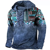 cheap Vintage Ethnic Hoodies-Men&#039;s Ethnic Hoodie Hoodies Sweatshirt Pullover Hoodie Sweatshirt Long Sleeve Hooded Sweatshirt Hooded Designer 3D Print Sports &amp; Outdoor Daily Sports Yellow Red Lace up Print Spring &amp;  Fall Designer