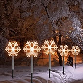 abordables luces navideñas al aire libre-Luces de camino de copos de nieve de Navidad decoraciones exteriores luces paisajísticas solares a prueba de agua LED lámpara en forma de copo de nieve de Navidad para decoración de hogar fiesta