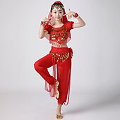 お買い得  キッズ用ダンスウェア-ベリーダンス 上着 スプライシング スパンコール 女の子 性能 訓練 半袖 ポリエステル スパンコール