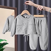 preiswerte Sets-Mädchen 3D Feste Farbe Buchstabe Set aus Kapuzenpullover und Jogginghose Kleidungsset Langarm Herbst Winter Täglich Brautkleider schlicht Baumwolle kinderkleidung 2-6 Jahre Urlaub Regular Fit